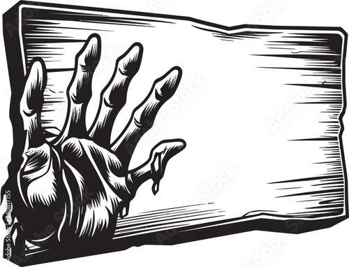 Ominous Outreach Logo Design with Zombie Hand Holding Signboard Grisly Guiding Vector Icon of Zombie Hand Signboard