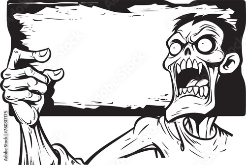 Macabre Message Vector Icon of Zombie Hand Signboard Decomposing Directive Zombie Hand Signboard Logo Design