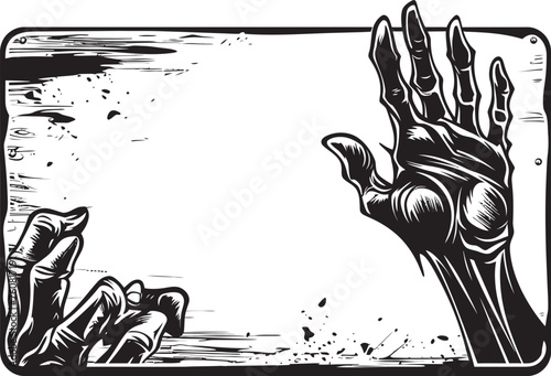 Haunting Hail Vector Icon of Zombie Hand Signboard Undead Usher Zombie Hand Signboard Logo Design