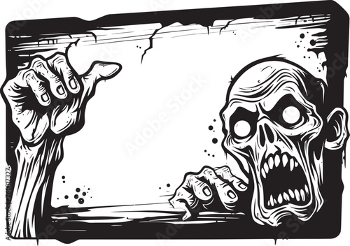 Haunting Hail Vector Icon of Zombie Hand Signboard Undead Usher Zombie Hand Signboard Logo Design