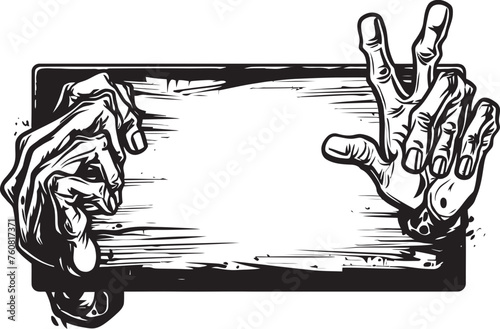 Macabre Message Vector Icon of Zombie Hand Signboard Decomposing Directive Zombie Hand Signboard Logo Design