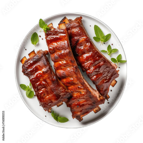 Create A High quality fresh BBQ Ribs on white background