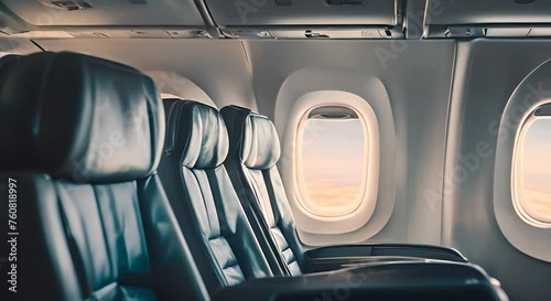 Airplane seats on a plane. photo