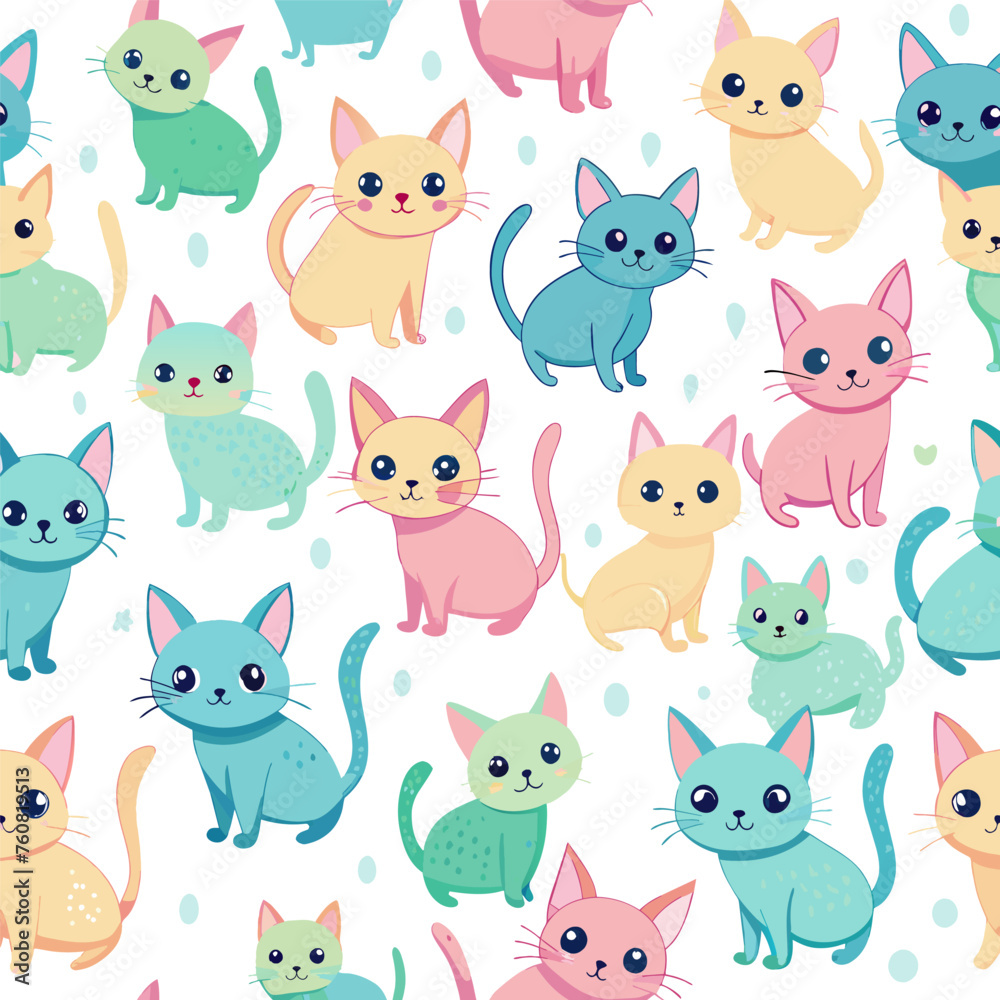 Obraz premium cute cats art seamless pattern background