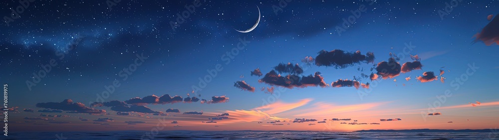 Ramadan background. Beautiful background of the Moon in the night sky. Super ultra wide best for wallpapers. Ramadan background. Beautiful background of the Moon in the night sky. Super ultra wide best for wallpapers.