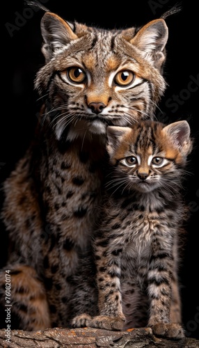 Geoffroy s cat and kitten portrait with empty space on the left side for adding customized text © Ilja