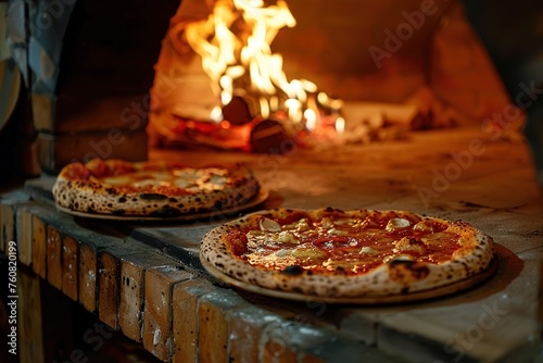 napoli styled stone baked oven with a couple of pizzas