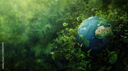 The concept of Earth Day is depicted with a Green Ball with various kinds of plants.