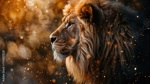 Illustration of a majestic lion portrait with background and copy space.