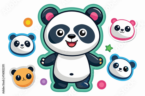 Panda stickers for kids on white background  vector illustration