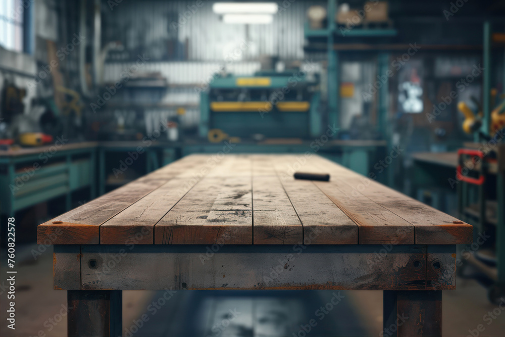Empty wooden table in factory. Ready for product display montage. Empty wooden table in factory. Ready for product display montage.