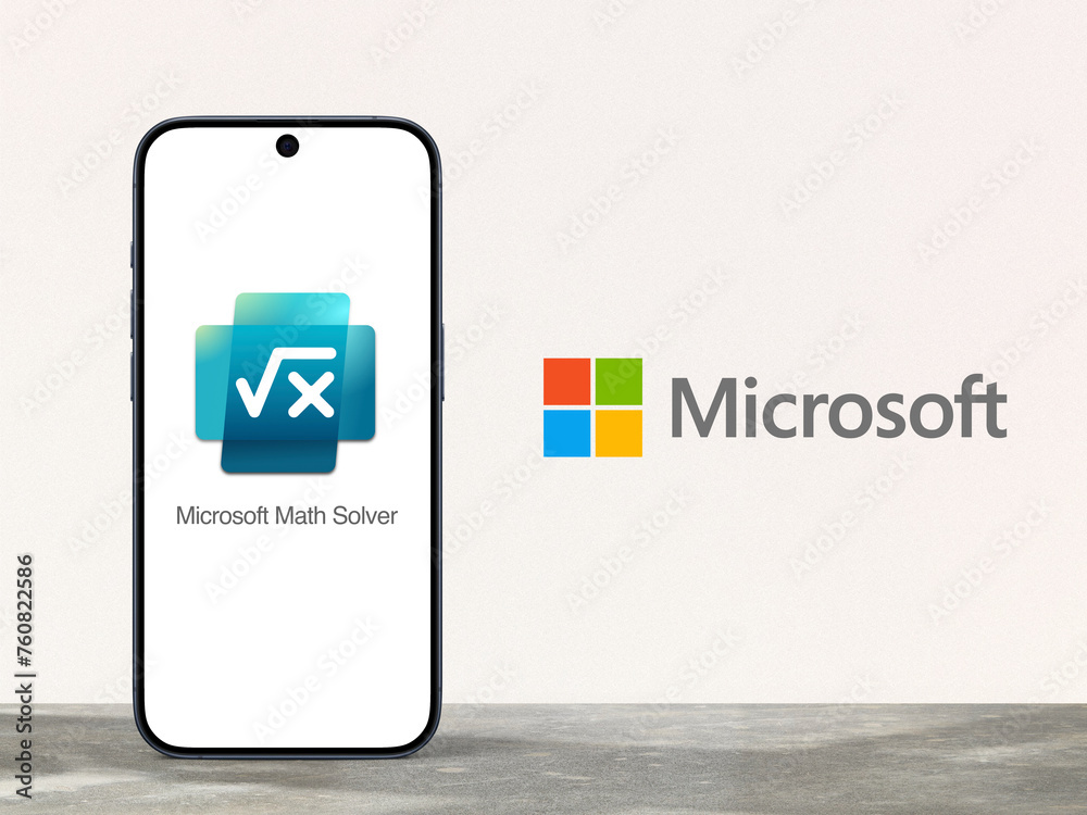Microsoft Math Solver is displayed on a modern smartphone, entry-level ...