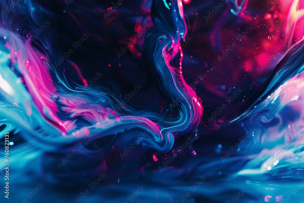 Obraz premium Flowing Neon Paint Pattern, Liquid Acrylic Flowing Texture Background, Fluid Colors Texture
