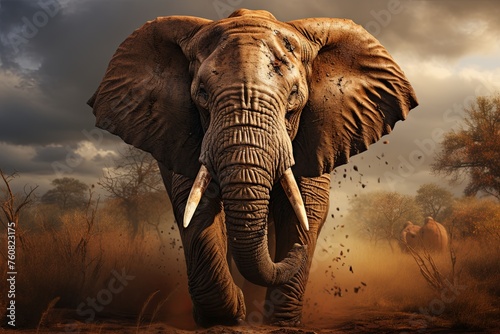 Portrait of African elephant. Close-up of a large elephant. Generative AI © Анатолий Савицкий