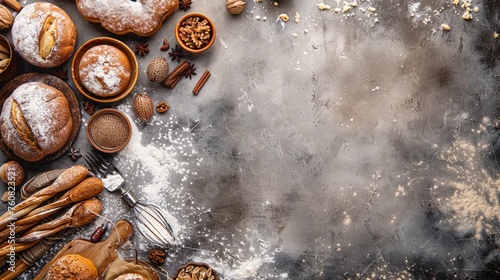 Baking ingredients, bakery background top view © PhotoHunter