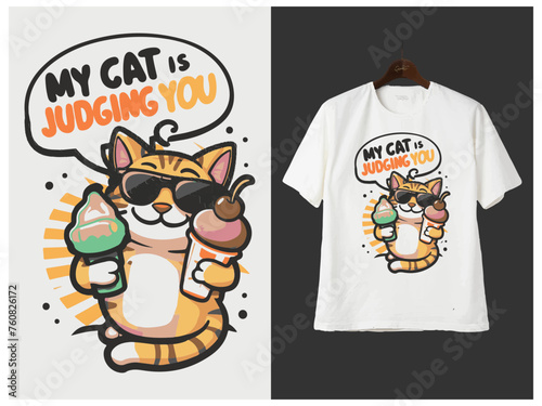 Portrait of Cat with glasses. Vector art illustration. T-shirt design,funnu slogan with little kitten and bubblegum vector illustration,lovely leopard t shirt graphic design vector illustration photo