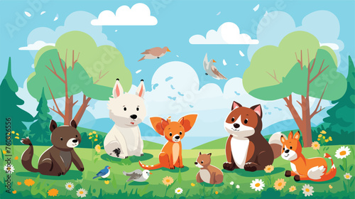 A charming scene of animals having a picnic in a su