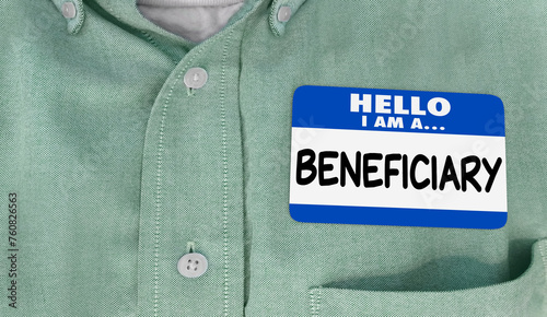Hello I Am a Beneficiary Name Tag Sticker Dependent Recipient 3d Illustration photo