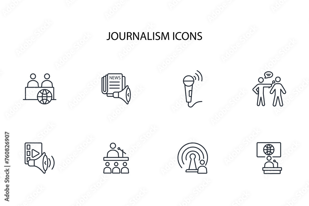 journalism icon set.vector.Editable stroke.linear style sign for use web design,logo.Symbol illustration. journalism icon set.vector.Editable stroke.linear style sign for use web design,logo.Symbol illustration.