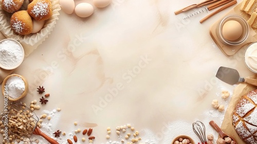 Baking ingredients in bakery, top view © PhotoHunter