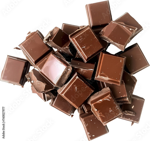 Scattered chocolate squares piled, cut out transparent