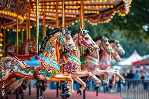 Summer fair carousel ride joy, children's laughter echoing through the fair. photo
