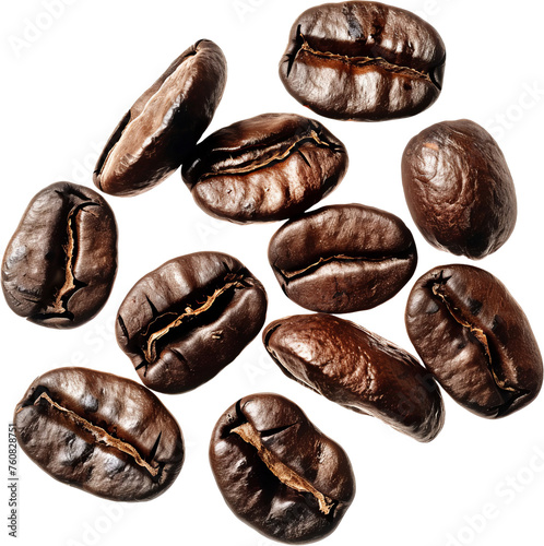 Close-up of roasted coffee beans, cut out transparent