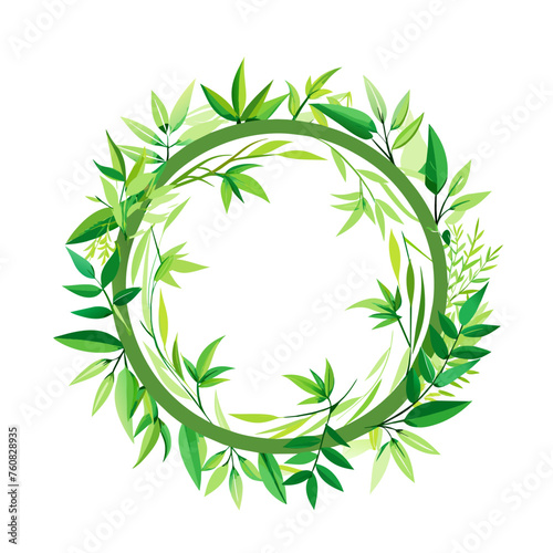 Green Bamboo stems round frame isolated on the white background