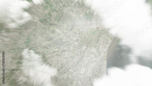 Earth zoom in from space to Loures, Portugal. Followed by zoom out through clouds and atmosphere into space. Satellite view. Travel intro. Images from NASA photo