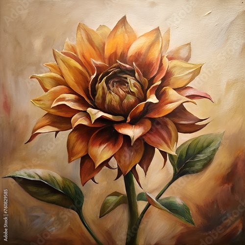 Radiant Reverie: A Captivating Oil Painting of a Crimson Rose in Full Bloom