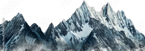 Majestic snow-capped mountain peaks, cut out transparent