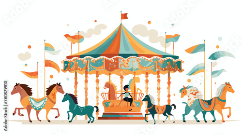 A cheerful scene of animals riding on a carousel 