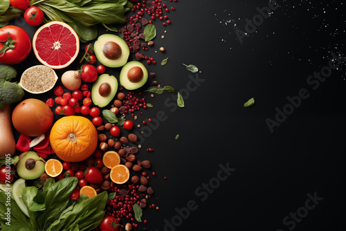 Assorted Fruits and Vegetables on Black Background