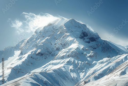 Majestic Snow-Covered Mountain Under Blue Sky
