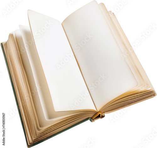 Open blank book with empty pages, cut out transparent