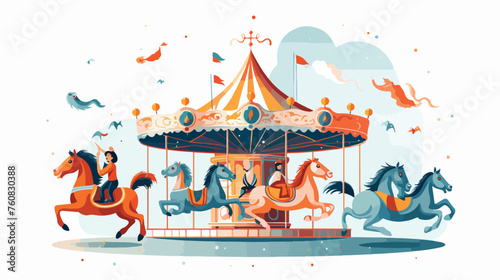 A cheerful scene of animals riding on a carousel in