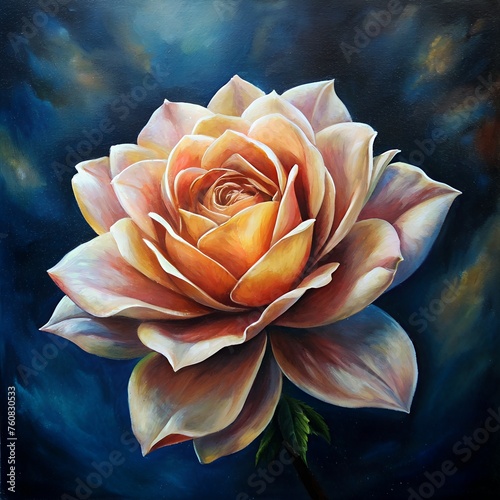 Radiant Reverie: A Captivating Oil Painting of a Crimson Rose in Full Bloom