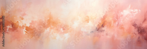 Canvas background with soft pink and peach fuzz colors, blended of cream paint strokes and splashes, abstract banner