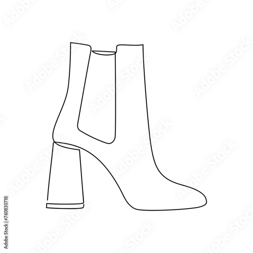 High heels chelsea ankle boots shoes one line continuous drawing vector illustration. Hand drawn linear silhouette icon. Fashion design element for print, banner, card, wall art poster, brochure.