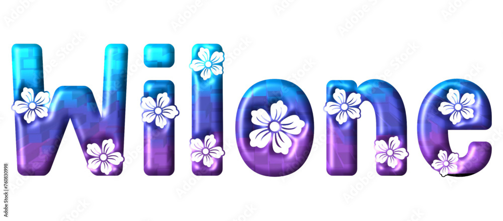 wilone - multicolor - written with engraved typical Hawaiian hibiscus flowers- Word ideal  for Banner, e-mail, sublimation greetings, banners, cards, t-shirt, sweatshirt, prints, cricut, - obrazy, fototapety, plakaty 