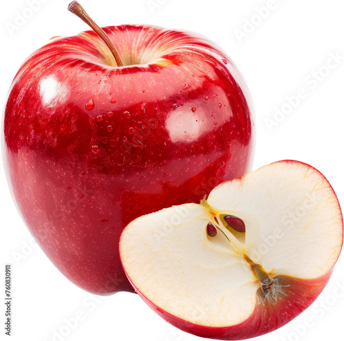 Red apple with stem, cut out transparent