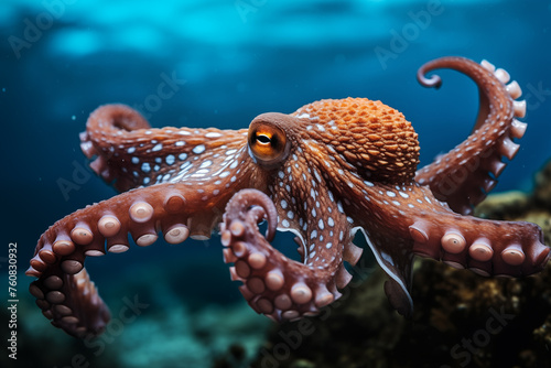 Close Up of Octopus in Aquarium. Generative ai. photo