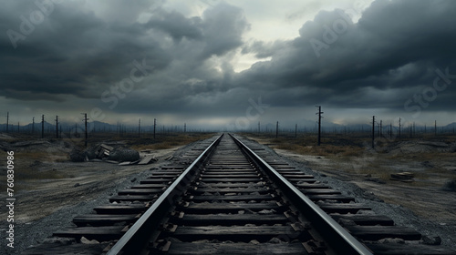 A panoramic view of crisscrossing railway tracks, adorned by an overcast sky. © Abdul