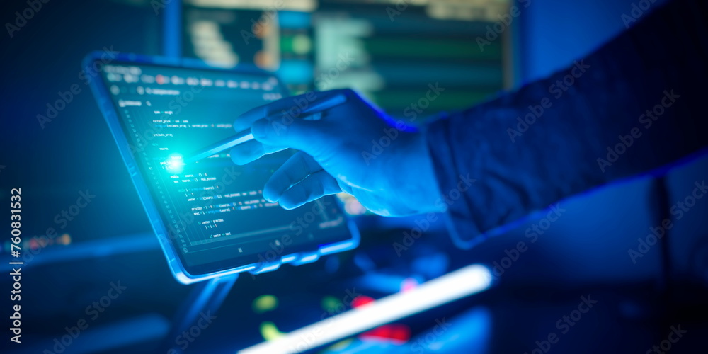 Working atmosphere of a programmer at home . ?oding html and programming on screen laptop, development web Working atmosphere of a programmer at home . ?oding html and programming on screen laptop, development web