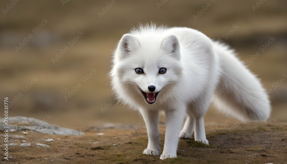 An Arctic Fox With Its Tail Wagging In Excitement