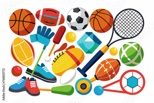  Sports equipment images on white background  vector art illustration
