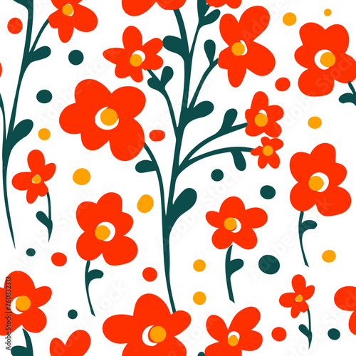 Seamless pattern from simple cute meadow flowers. Red simple flowers. children's seamless pattern . hand drawing. Not AI, Vector illustration