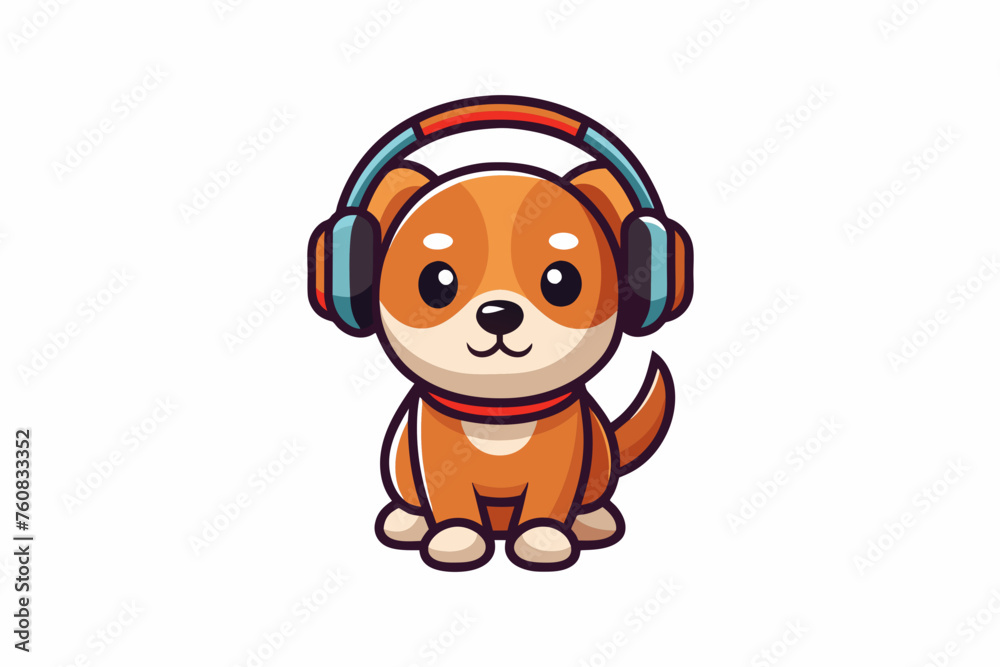 a baby dog with headphone vector on white background. a baby dog with headphone vector on white background.