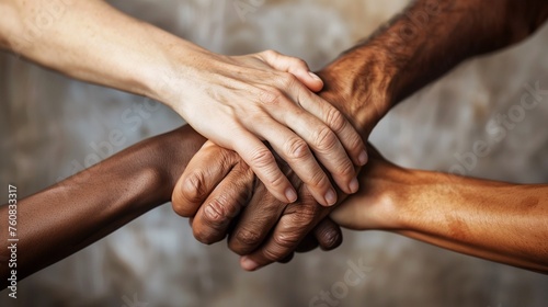 Ultra HD Portrait of Interlocking Hands Representing Unity in Teamwork - This prompt creates a super realistic depiction of interlocked hands, symbolizing the strength found in diversity 