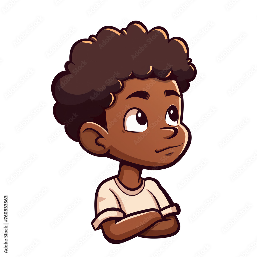 Illustration of afro kid thinking